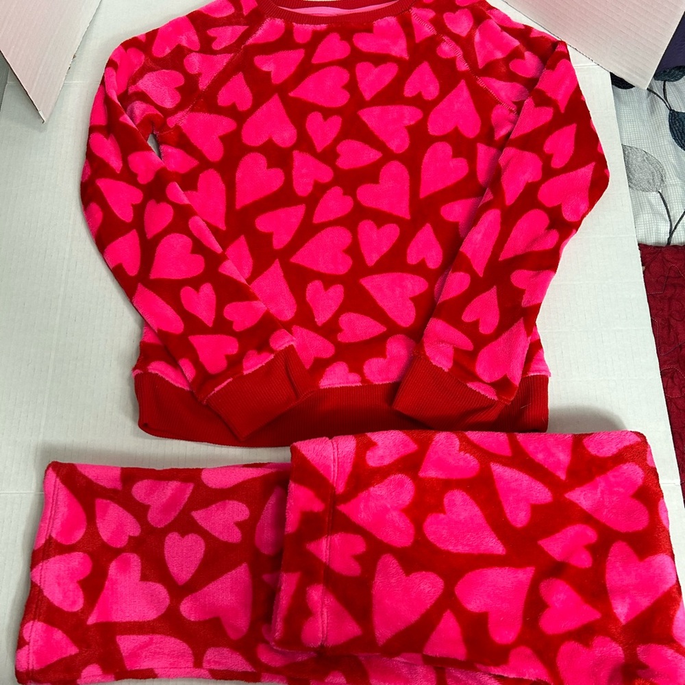 Valentine Special Cat&Jack Girls Size 14 XL Pink And Red Hearts 2PC Pajama Set
